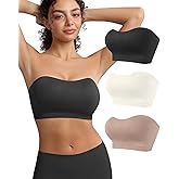OceanDeer Strapless Bras for Women Non Slip Padded Bandeau Bra Tube Top with Fabric & Clear Straps Seamless Bralette 3 Pack