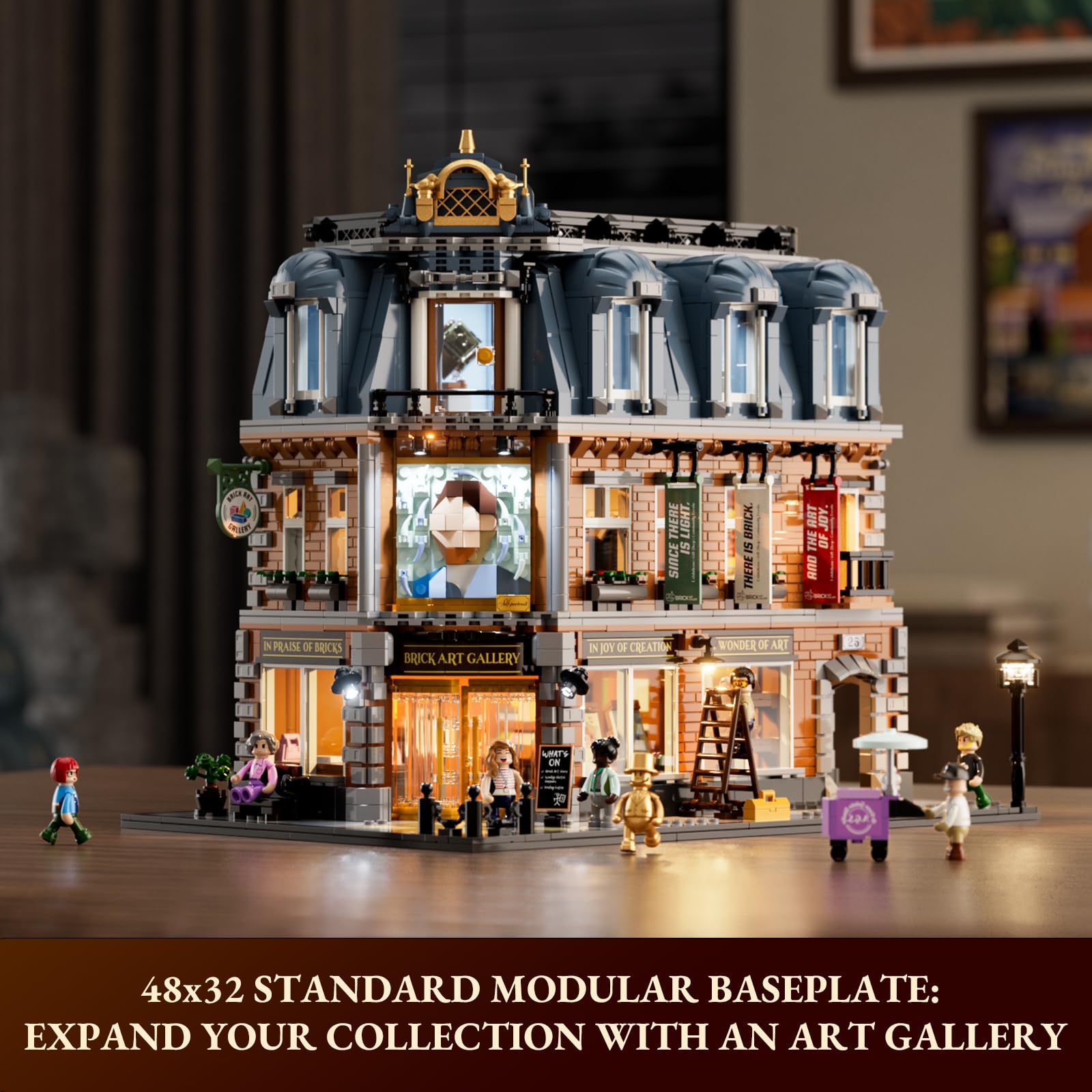Lumibricks Brick-Kunst-Galerie Beleuchtung Klemmbausteine Haus, 3400Pcs, Modulgebäude am Straßeneck Mit Kunstklassikern&Abnehmbaren 3D-Malerei, Geschenke für Kunstliebhaber,Alter 16+, L9085 6