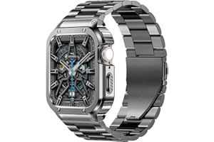 MioHHR Stainless Steel Band and Case Compatible with Apple Watch Band 45mm, Men Metal Protective Bumper Cover for iWatch Series 9/8/7, Space Grey