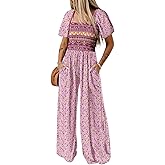 Dokotoo Women's Casual Jumpsuits Loose Overalls One Piece Printed Wide Leg Long Pant Rompers With Pockets