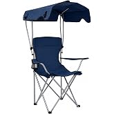 REDCAMP Portable Camping Chairs with Canopy | Heavy Duty Outdoor Folding Chairs with Shade, 600D Oxford Canopy Chair for Beach Fishing Lawn Picnic Sports, Dark Blue