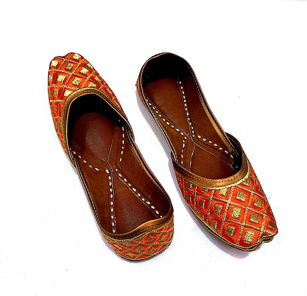 noor enterprises women's orange leather punjabi jutti