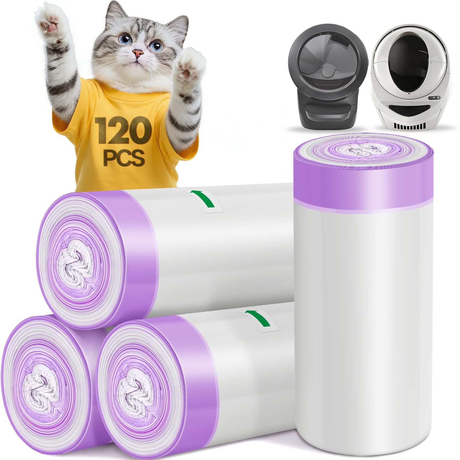 Photo 1 of 120PCS Cat Litter Waste Bags Compatible with Litter Robot 4/3, Tear-resistant Cat Litter Liners with Drawstring 10-12 Gallon Capacity, Leakproof, Odorless, Make Clean
