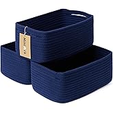 MiniArk Small Storage Baskets for Organizing | Closet Organizer Bins | Shelf Toy Basket | Woven Rope Baskets | Cube Decorative Box | Shallow Basket | 13x8.5x5.1” | 3 Packs Navy Blue