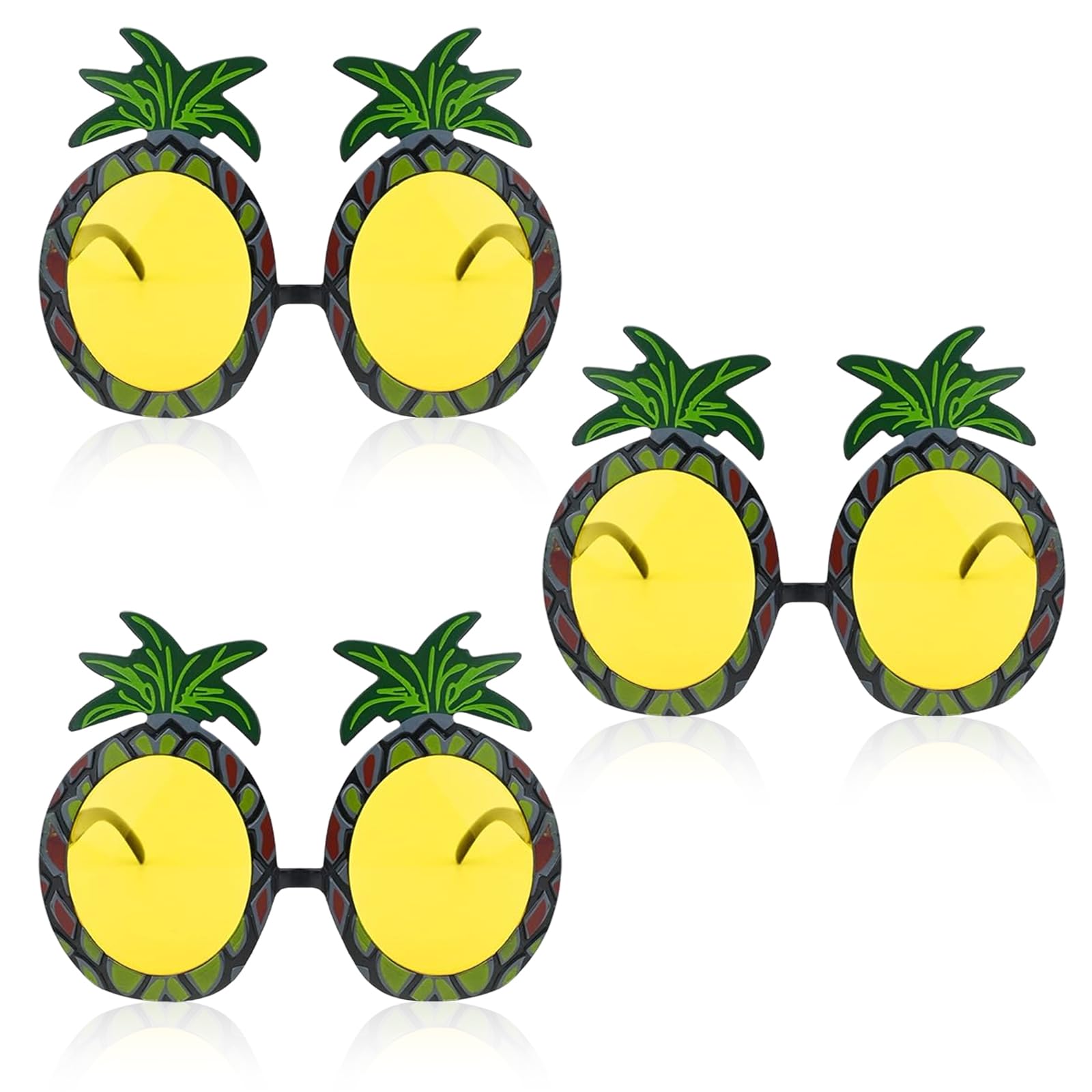 FUIPVGI 3 Pieces Pineapple Glasses Pineapple Sunglasses Novelty Party Sunglasses Party Glasses Funny Glasses Tropical Sunglasses Hawaiian Summer Eyewear Hula Fancy Dress Up Costume Accessory (Yellow)