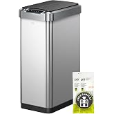 EKO Phantom-T 50 Liter / 13.2 Gallon Vertical Motion Sensor Trash Can or Recycling Bin, Brushed Stainless Steel Finish