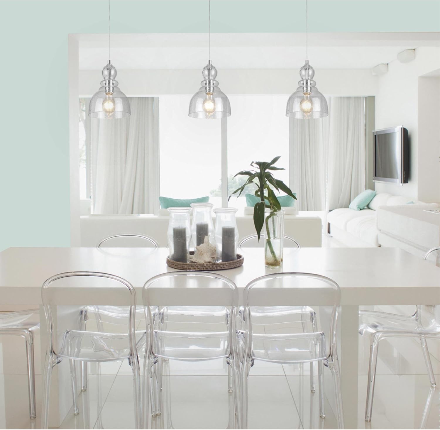 Westinghouse Lighting 6100700 One-Light Indoor Mini Pendant, Brushed Nickel Finish with Clear Seeded Glass - - 