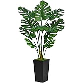 ASTIDY Artificial Monstera Deliciosa Plant 5FT - Faux Tropical Palm Tree with Black Tall Planter - Fake Swiss Cheese Floor Plant in Pot - Artificial Tree for Home Office Living Room Decor Indoor