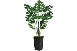ASTIDY Artificial Monstera Deliciosa Plant 5FT - Faux Tropical Palm Tree with Black Tall Planter - Fake Swiss Cheese Floor Plant in Pot - Artificial Tree for Home Office Living Room Decor Indoor