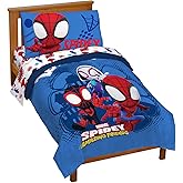 Jay Franco Marvel Spidey and His Amazing Friends Team Spidey 4 Piece Toddler Size Bed Set – Super Soft Microfiber - Includes Comforter & Sheet Set Bedding (Official Marvel Product)