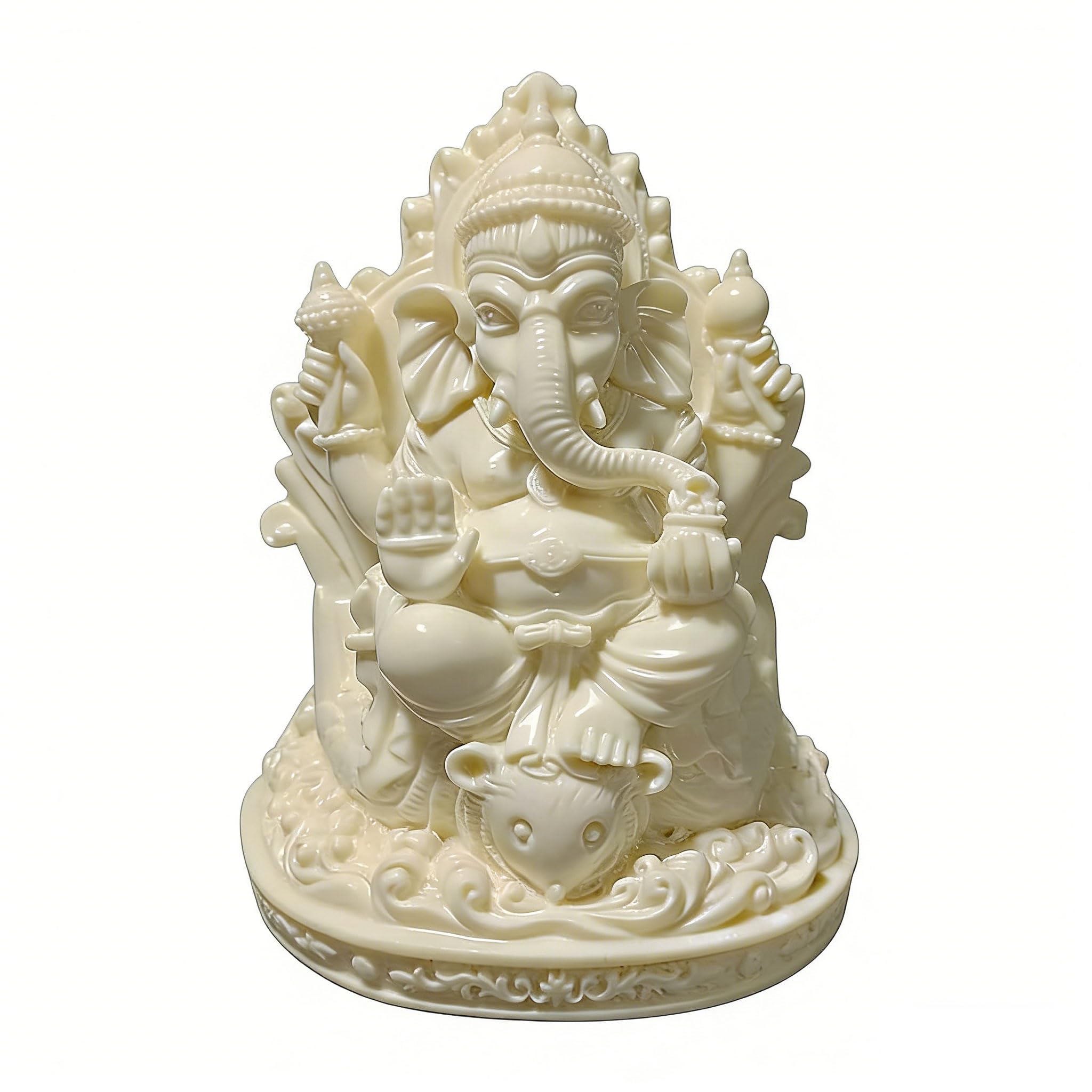 DFJLWKE White Lord Ganesha Statues-Hindu Elephant God Statue Bodhi Fruit Sculpture Indian Ganesh Buddha Figurine Handmade Gift Decoration for Home,Garden,Car