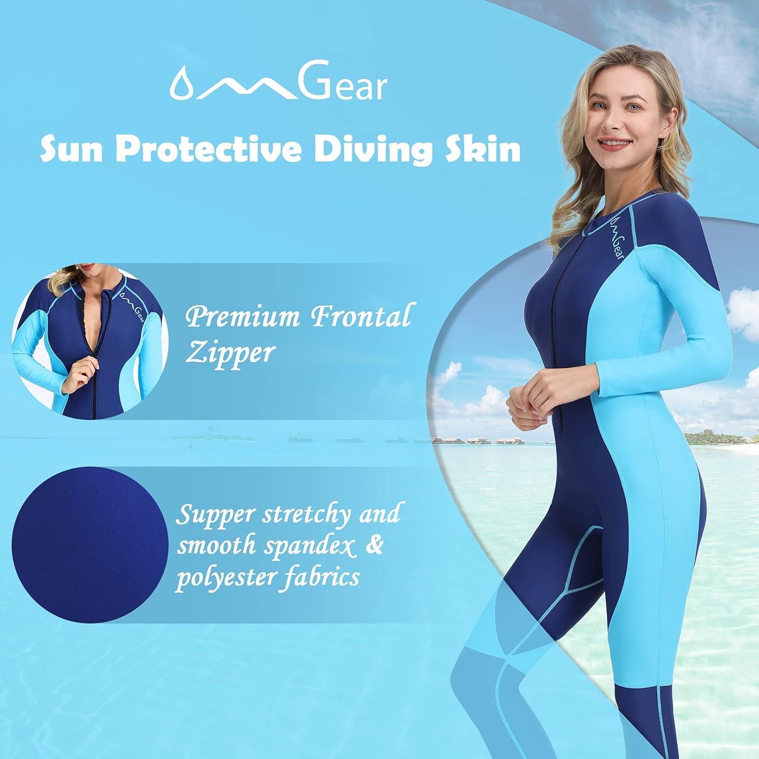 OMGear Rash Guard Full Bodysuit Dive Skin Women Men UV Protection One Piece Swimsuit Long Sleeve Spandex Thin Wetsuit Front Zipper for Scuba Diving Snorkeling Swimming Kayaking Water Sports : Sports & Outdoors
