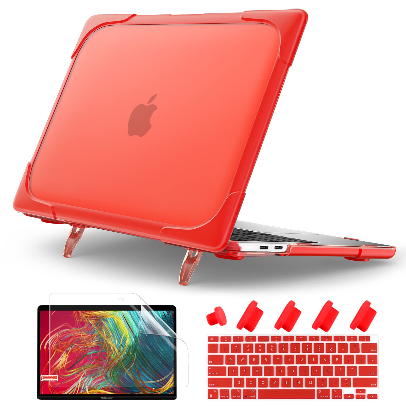 Photo 1 of Batianda for MacBook Air 13 inch Case A2337 M1 A2179 A1932 (2020 2019 2018 Release) with Touch ID, Heavy Duty Shockproof Hard Shell Case with Fold Kickstand & Keyboard Cover, Red