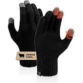 Merino Wool Gloves for Women Men, Touch Screen Warm Glove Liners Thermal Soft Knit Lining for Winter Running Hiking