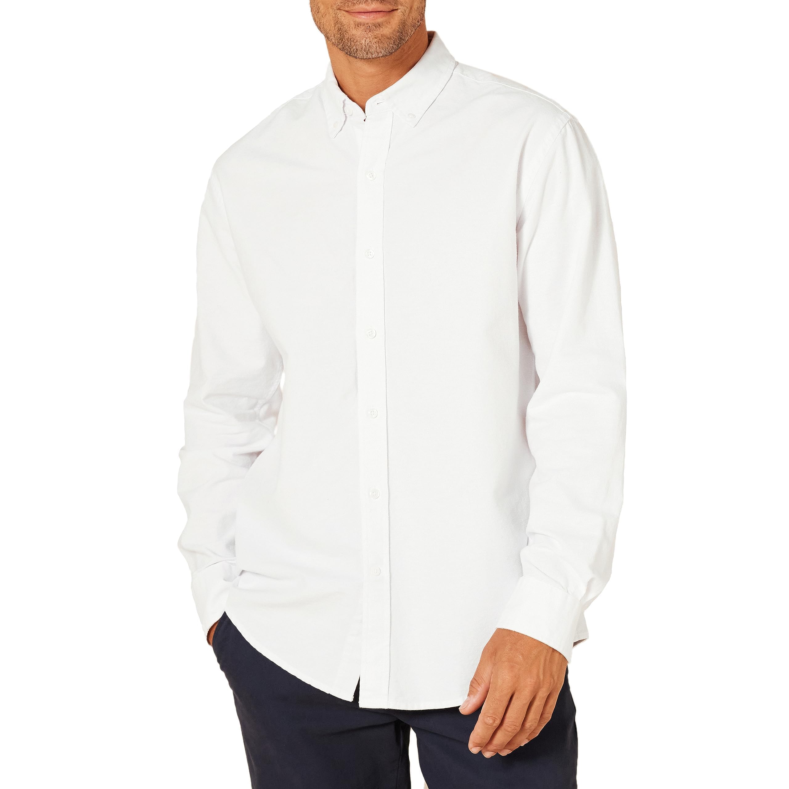 Photo 1 of Amazon Essentials Men's Regular-Fit Long Sleeve Oxford Shirt, White, Small