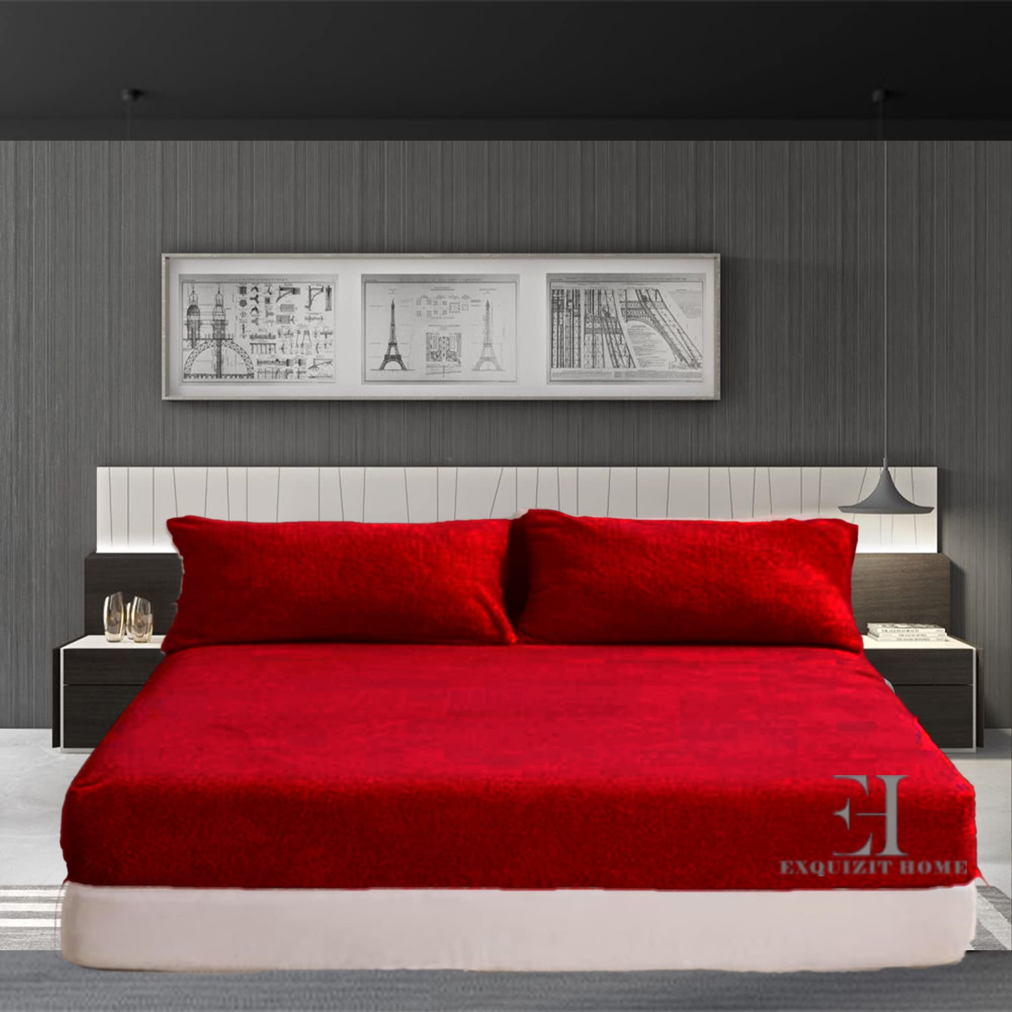 EXQUIZIT HOME® Teddy Fleece Extra Deep Fitted Sheet 30cm – Super Soft Teddy Bear Thermal Fitted Bed Sheet – Warm Cosy Winter Mattress Sheet (Red King – 150cm x 200cm)