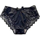 Erlemetes Women's Satin Panties Underwear Sexy Criss Cross Lace Back Full Coverage Hipster Panties Lingerie Briefs M-XL