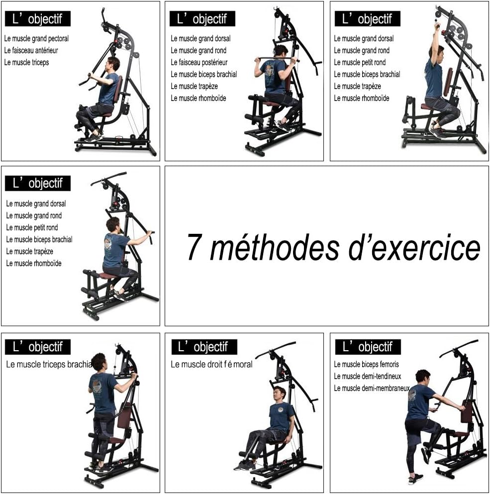 Ise 7en1 Appareil De Musculation Station De Musculation Multifonction Home Gym Station De Fitness Pour Entrainement Complete Ultra Compact Contrepoids Reglable Par Le Poids Du Corps Humain Sy 4004 Amazon Fr Sports Et Loisirs