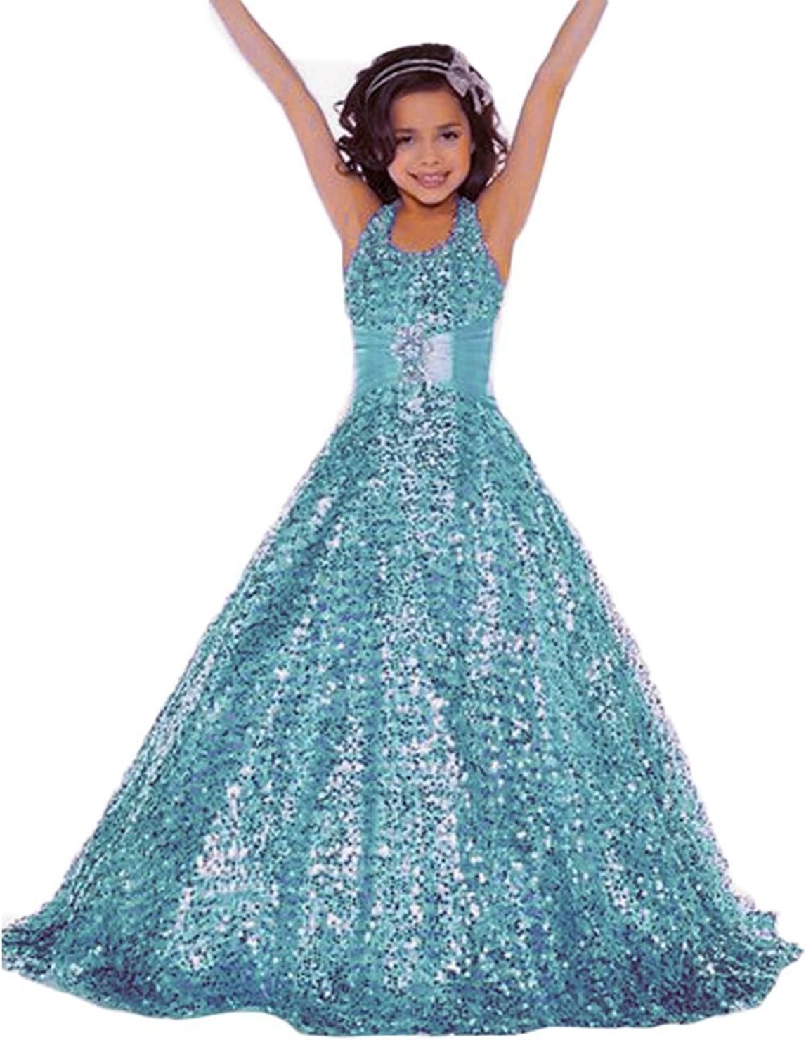 Gzcdress Shining Girl Dresses Long Sequins Pageant Girls Dresses Wedding Flower Toddler Gown 16