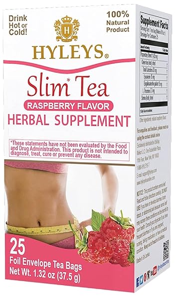 HYLEYS SLIM TEA RASPBERRY FLAVOR – WEIGHT LOSS HERBAL SUPPLEMENT CLEANSE AND DETOX – 25 TEA BAGS (1 PACK)