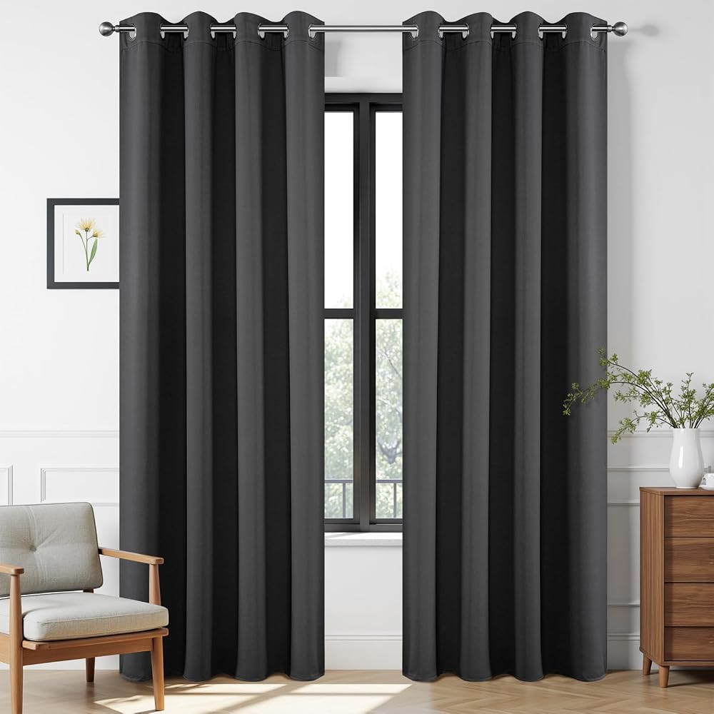 Joydeco Blackout Curtains 96 Inch Two Panels Thermal Insulated Dark Grey