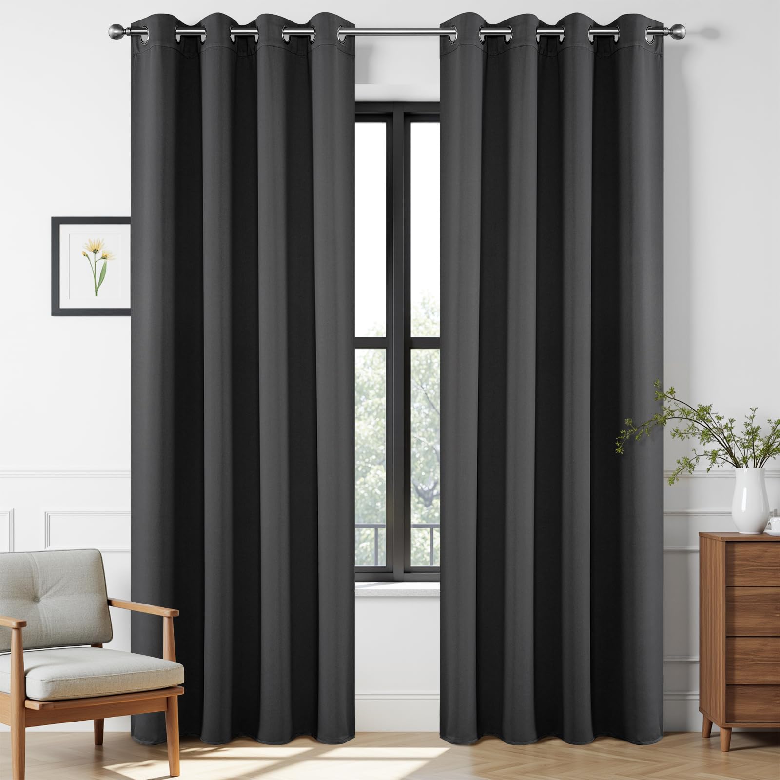 Photo 1 of Joydeco Extra Long Curtains, Blackout Curtains 108 Inches Long 2 Panels Set, 108 Inch Curtains, Room Darkening Grommet Darpes for Living Room Bedroom Window (W52 x L108 Inch, Dark Grey)