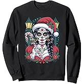 Christmas Sugar Skull Art Woman Santa Hat Festive Design Sweatshirt