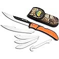 OUTDOOR EDGE RazorBone Replaceable Blade Folding Hunting Knife with Clip & Sheath, 3 Butcher Knife Blade Styles - Boning, Gutting, & Skinning Knives. Blaze Orange, Camo Sheath, 6 Blades & Blade Box
