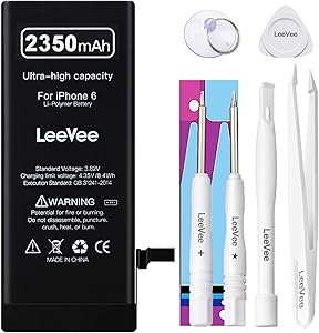 Battery Replacement for iPhone 6, LeeVee 2350mAh High Capacity Battery Compatible with iPhone 6 A1586, A1589, A1549 0 Cycle Li-Polymer Battery with Repair Tools Kits and Instructions