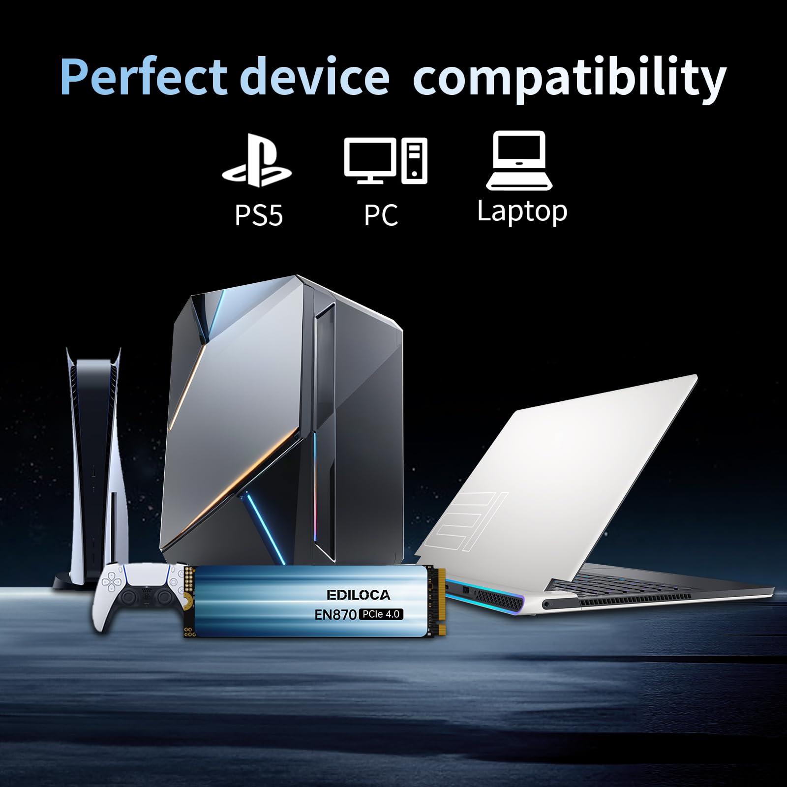 2TB SSD NVMe M.2 2280 PCIe Gen4 x4 Internal Solid State Drive - Up to 7400MB/s, 2TB SSD PS5 Dynamic SLC Cache, PS5 Compatible for Gaming PC Laptop(EN870)