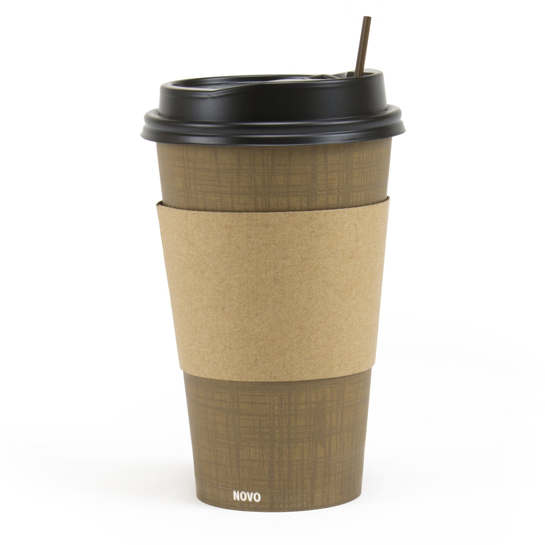 Paper Hot Cups Sets (100 Count) - 16 oz Cups, Lids, Sleeves, Straws - Office Pack of Insulated Coffee Cups - Disposable Travel Mug Ounce Cover Beverage Box Tea Chocolate Decorative Food Party Drink