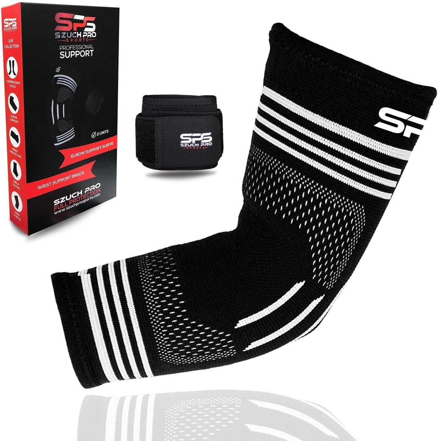 Szuch Pro SPS Tendonitis Compression Sleeve Support + Adjustable Wrist Supports for Workouts Weightlifting Tennis and Golfer's Elbow Brace Arm Sleeves Support for Men and Women Sports