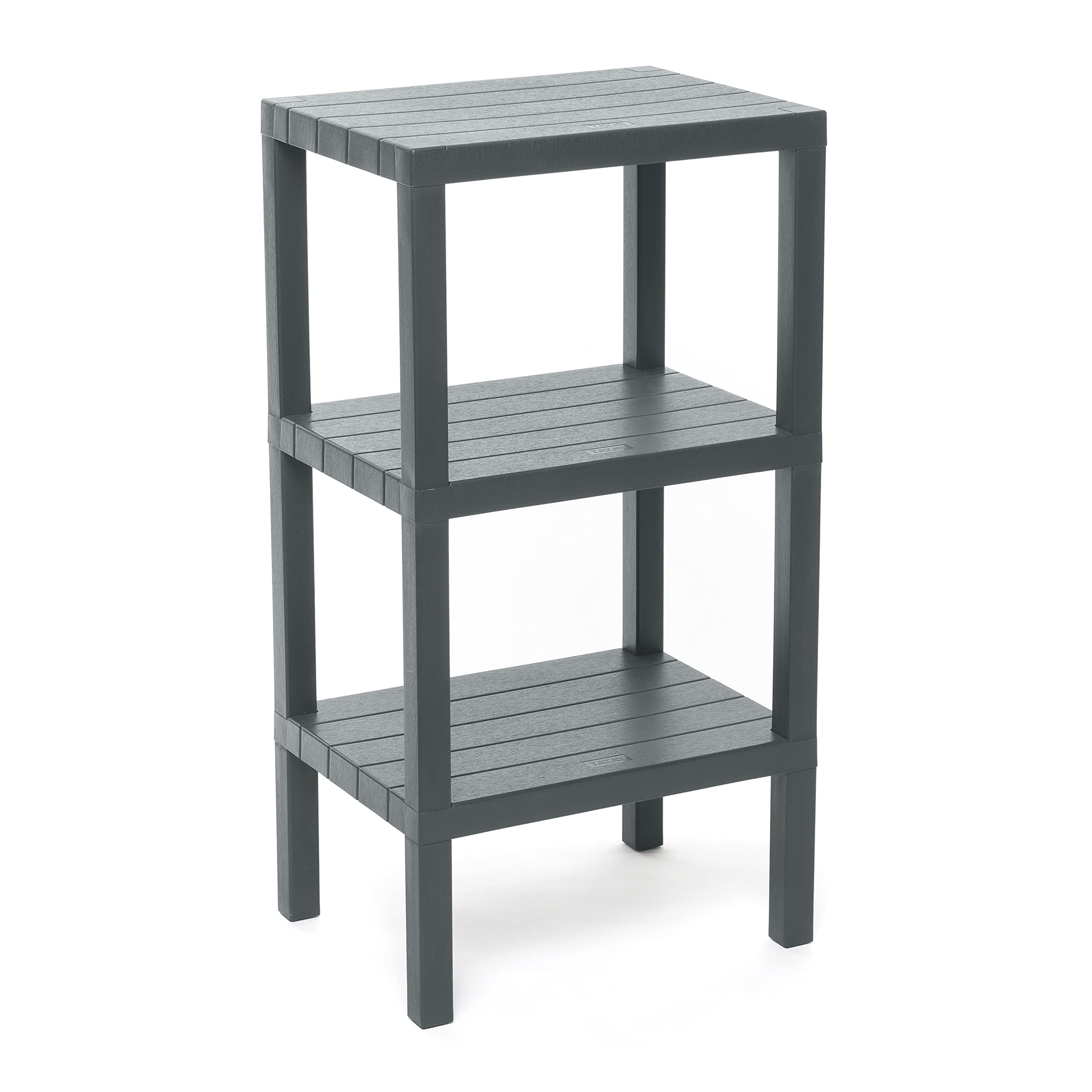 TATAY Shelving Unit with 3 Tiers | Moisture-Resistant | Includes Screws and Compatible with Quick Fix System | Suitable for Indoor and Outdoor Use | Holds up to 30kg - Lombok Model - Grey