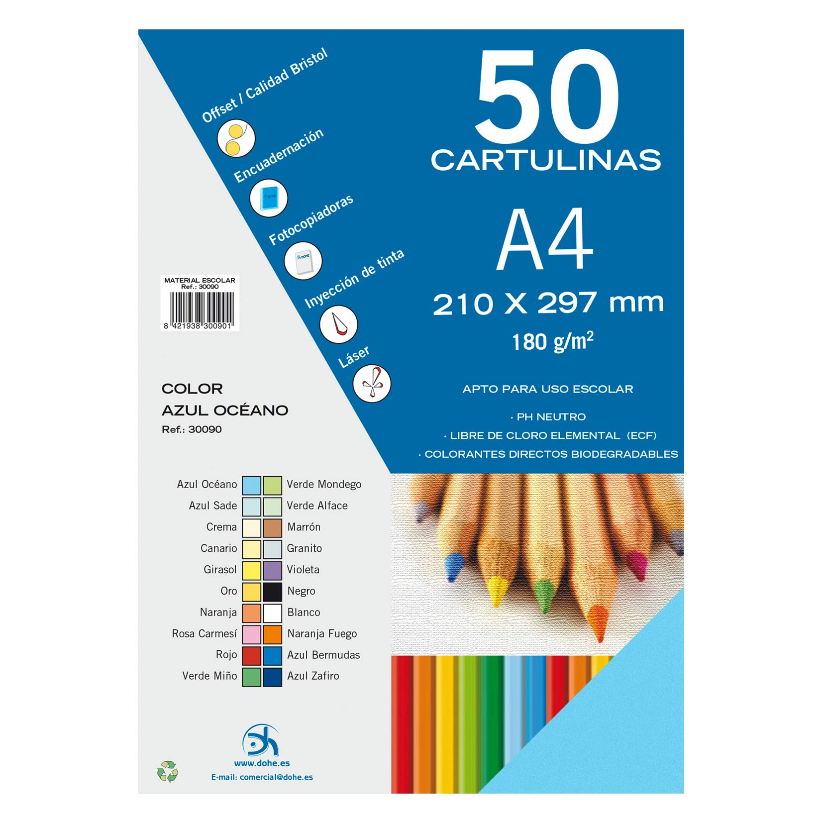 Dohe – Pack of 50 Pieces of Card, A4 Azul Océano — image 1