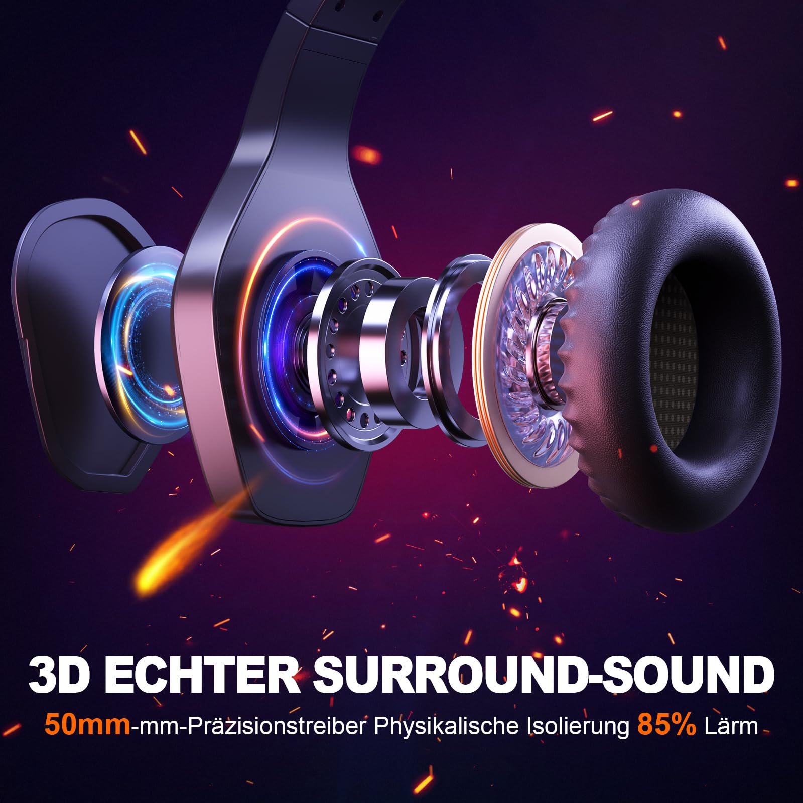 Krysenix PG1 RGB Gaming Headset für PS4, PS5, PC, Nintendo Switch, Xbox, Headset mit Mikrofon, Gaming Kopfhörer mit Mikrofon, Noise Cancelling Kopfhörer mit 3.5mm Klinke Schwarz 4