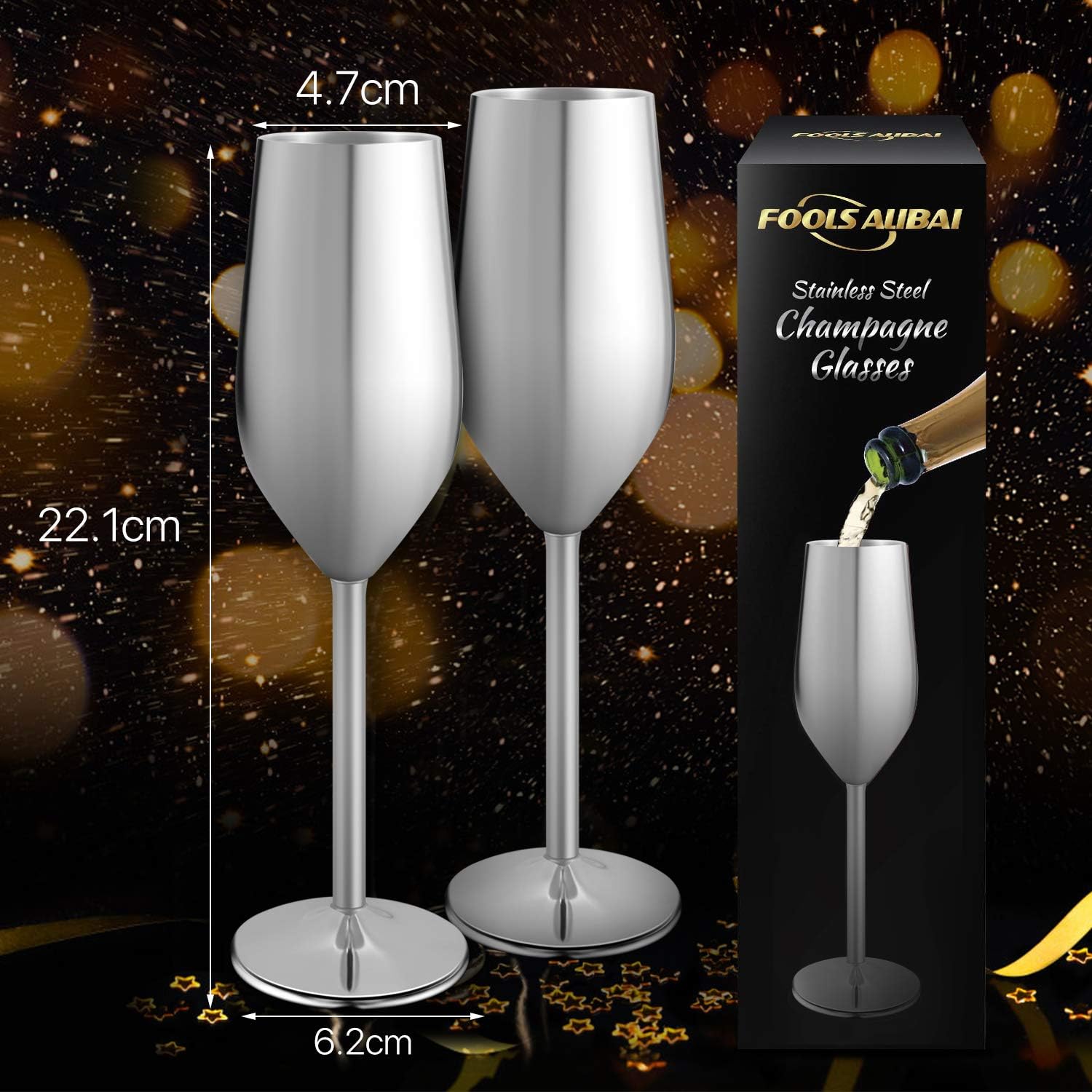 FOOLS ALIBAI 2 Pack Stainless Steel Champagne Glasses, 8oz Stemmed Unbreakable Champagne Glasses - Image 3