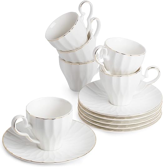 Amazon Com Btat Tea Cups And Saucers Set Of 6 5 Oz With Gold