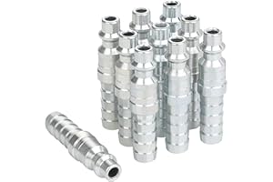 JOROY 1/4 Air Plug with 3/8 Inch Hose Barb, Industrial M-Type Plug, 1/4 Inch Flow Size, Steel Material, 300PSI, 10 Pieces Air Hose Fittings