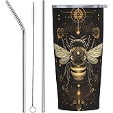 FyLybois Bee Tumbler with Lid and Straw 20oz Travel Coffee Mug Gifts Stainless Steel Vacuum Insulated Cup Double Wall Water Bottle for Office Car Home