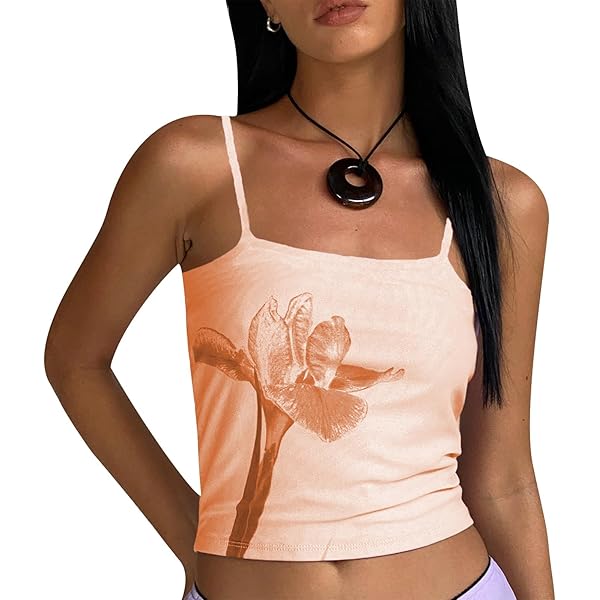 Women Y2k Floral Tank Top Spaghetti Strap Sleeveless Camisole