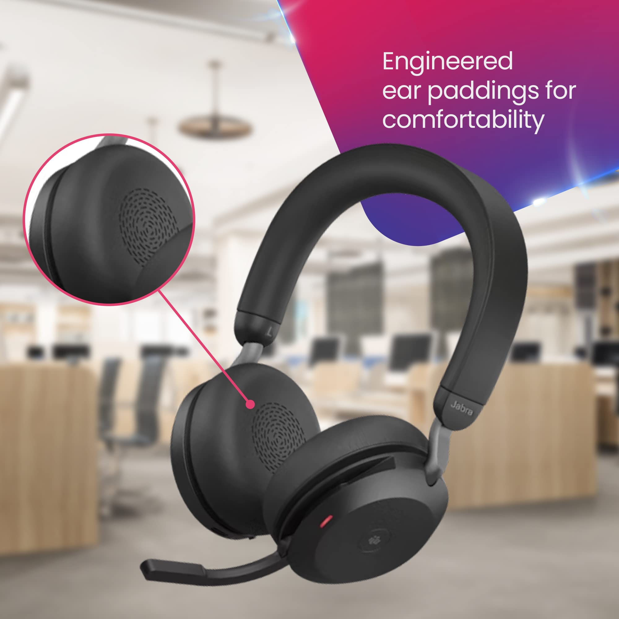 Jabra Evolve2 75 Wireless Headset Stereo UC w/Charging Headset Stand, USB Dongle, Compatible w/Zoom, RingCentral, Smartphones, Tablets, PC/MAC, 27599-989-989, w/Gold Support Plan and Mobile Wallet