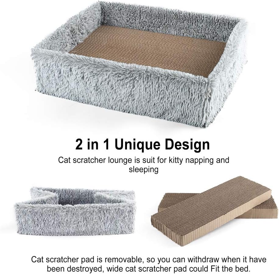 PrimePets 2 in 1 Cat Scratcher Lounge, Removable Cat Scratcher Carboard, Reversible Corrugated Cat Scratching Pads, Cat Scratch Sofa Bed Lounger, Catnip Included : Pet Supplies