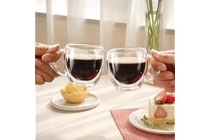 2PCS Double Walled Coffee Mugs with Handle, 150ml Insulated Glass Espresso Cups, Microwave Safe, Good for Present, Cappuccino