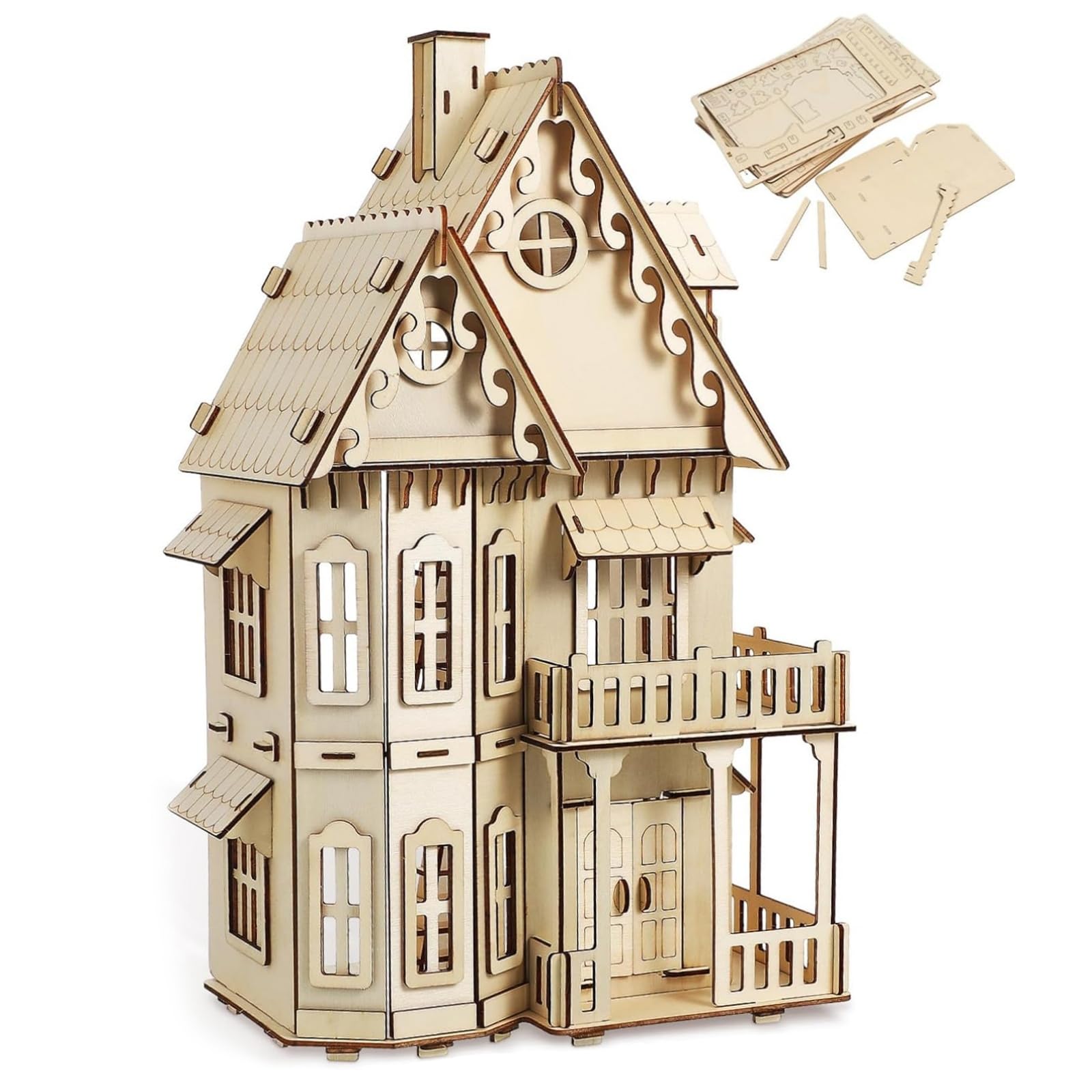 CUTEROOM 3D House Jigsaw Puzzle Model Kit，Wooden Handcraft Construction Kit for Adults