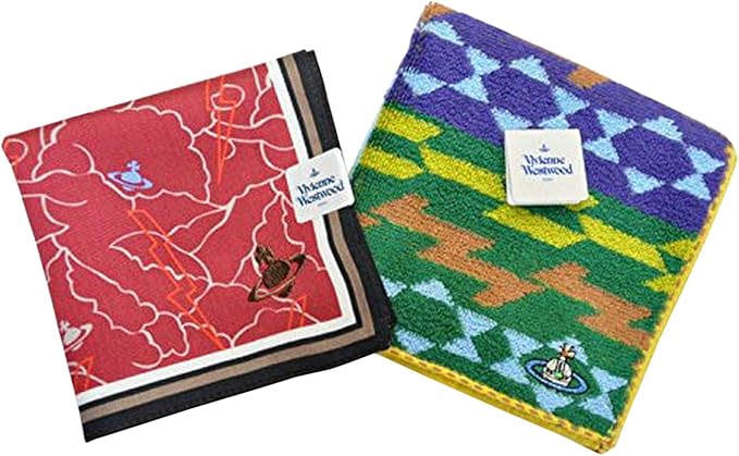 Amazon Vivienne Westwood メンズ ハンカチ タオルハンカチ 2枚セット 赤系 Orb イナズマ ブルー系デザイン ハンカチ 通販