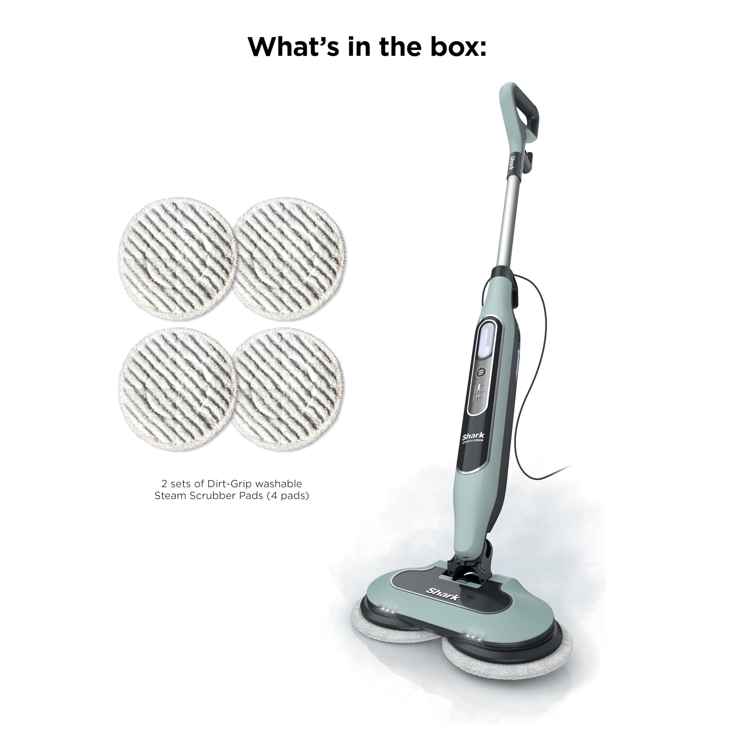 Shark Steam & Scrub Steam Mop, All-in-One Scrubbing and Sanitizing Hard Floor Cleaner, LED Headlights, 4 Dirt Grip Soft Scrub Pads Included, XL Water Tank, Swivel Steering, Hawaiian Grey, S8001