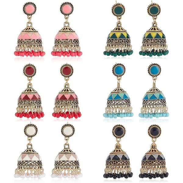 Boho Kundan Jhumka Earrings – Retro Indian Drop Earrings For Women, Gypsy Fashion Jewelry, Alloy, 2.6 X 1.4 Inches - View #8