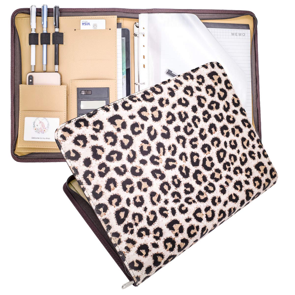 LOSOPHYLeather Portfolio Three Ring Binder 1 Inch for Women - Document Organizer With Zipper (10"x13") - Office Padfolio