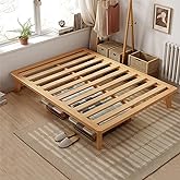 NELYE Twin-XL Platform Bed Base - 14 Inch Solid Wood Mattress Foundation with Support Slats and Legs, Twin XL Size Rubberwood Simple Bed Frame