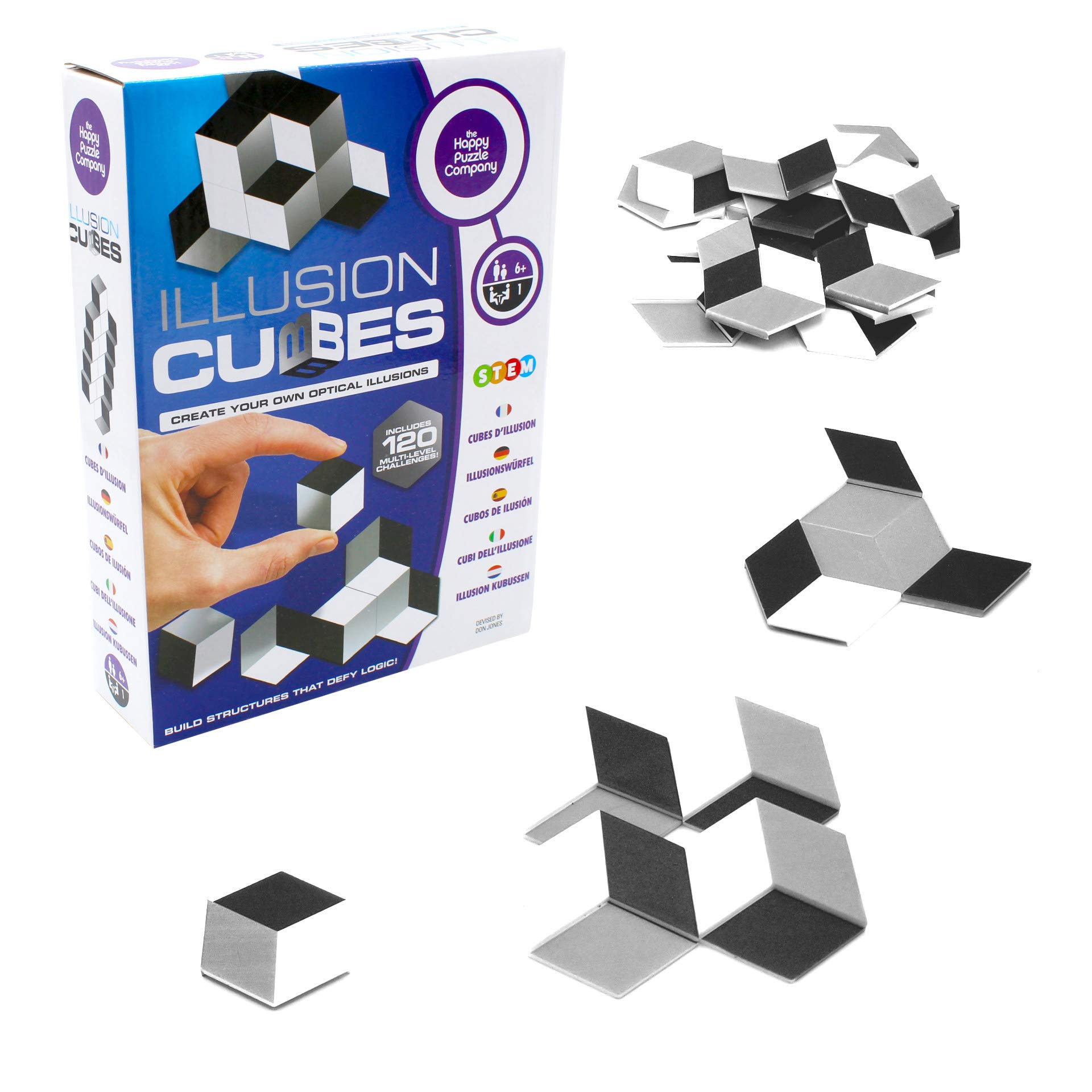 The Happy Puzzle Company | Illusion Cubes | Create your Own Optical Illusions | 120 Challenges to Keep you Entertained | Learning Activity | Ages 6+